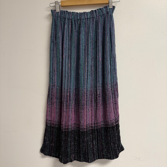Vintage Handmade Woven Knit Ombre Pleated Elastic Waist Skirt S/M - Picture 7 of 8